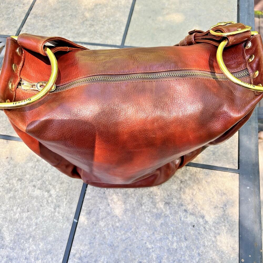 Marino Orlandi Italian Leather Shoulder Bag Brown Handcrafted Purse Large Zipper - Picture 6 of 16